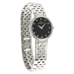 Movado Faceto Diamond Ladies Black Dial Swiss Quartz Watch 0605586