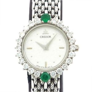 Auth CREDOR Dress watch  Women's Quartz K18WG&Diamond&Emerald 197415