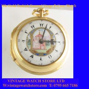 Stunning 18k Gold Turkish Enamel Fusee Verge  P-Case Pocket Watch 1799