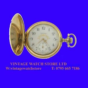 WW1 Pretty 14k Gold Waltham 7 Jewel Deco Hunter Pocket Watch 1914