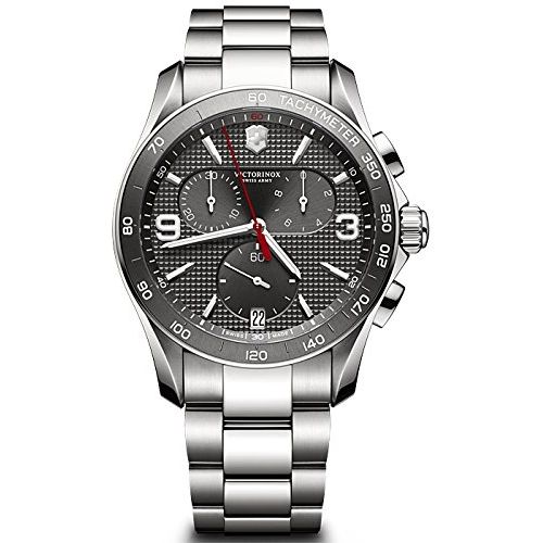 Victorinox Chrono Classic XLS Black Dial Black Leather Strap Mens Watch 241651
