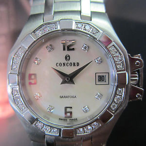 CONCORD SARATOGA WOMEN'S WATCH QUARTZ SAPPHIRE ALL STAINLESS S MOP DIAMOND SWISS