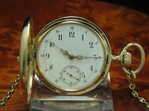 14kt 585 GOLD SAVONETTE SPRUNGDECKEL TASCHENUHR INKL 8kt GOLD TASCHENUHRKETTE