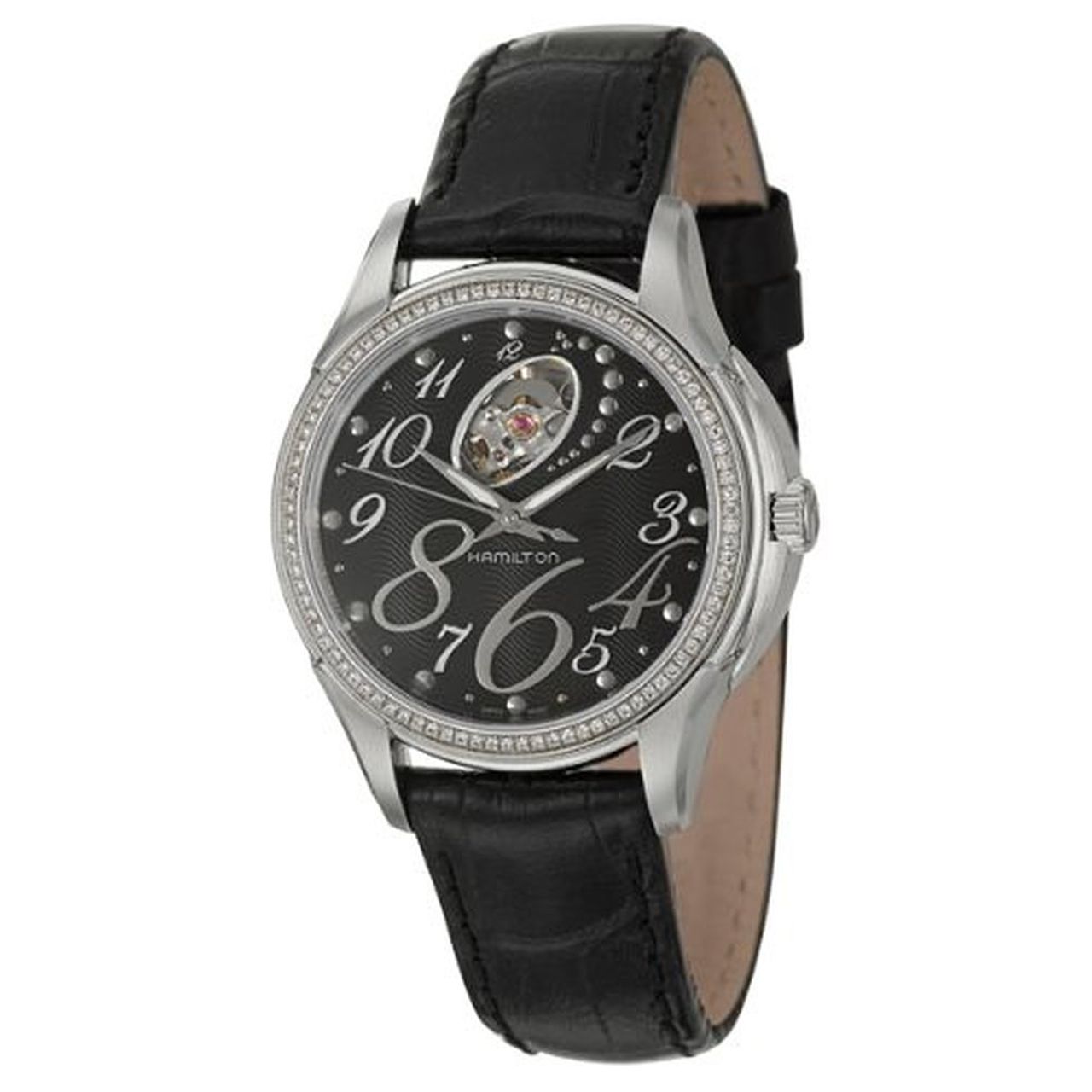 Hamilton H32485733 Womens Black Dial Automatic Watch with Leather Strap