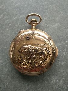 1905s ANGELUS 18K SOLID GOLD & DIAMOND QUARTER REPEATER CHRONOGRAPH POCKET WATCH