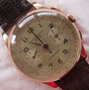 Chronographe Suisse mens wristwatch 18K Solid Gold Case 38 mm. in diameter