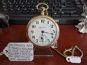 Antique 1910 Hamilton 992 10K Gold Filled 21-Jewels Pocket Watch Serial #1045876