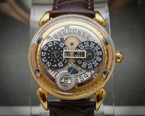 Handcrafted Jumping Hour gold plated men's watch automatic mechanical movement