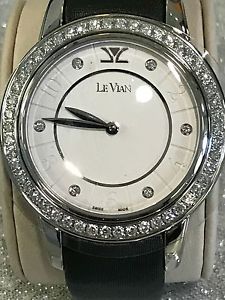 LeVian Stainless Steel Watch w/ White Dial 1.28 Carats Diamonds & Satin Strap