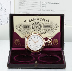 A. Lange & Sohne Glashutte Louis XV Gold hunter 1908 Original Box Certifikate