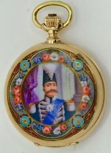 A RARE GOLD&ENAMEL HUNTING CASED PRESENTATION WATCH.NASER AL-DIN SHAH OF PERSIA