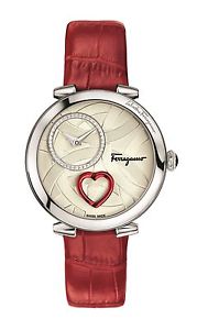 Ferragamo Women's FE2980016 CUORE Silver Dial Red Leather Wristwatch
