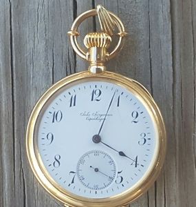 Rare 1883 Jules Jurgensen 18k Gold Open Face Bow Set Chronometer Pocket Watch