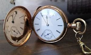 WALTHAM 14k Solid Gold Pocket Watch SEASIDE Double Hunter Case Working Condition