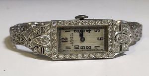 Antique 1920s Gruen Precision Platinum & 14kt Art Deco 1ct Diamond Ladies Watch