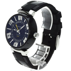 F / S Pre-owned LOUIS VUITTON Q113K0 Tambour Watch Stainless Steel Rubber Men's