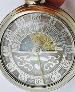 UNIQUE silver Single Hand Verge Fusee Day/Nigh champleve dial Memento Mori watch