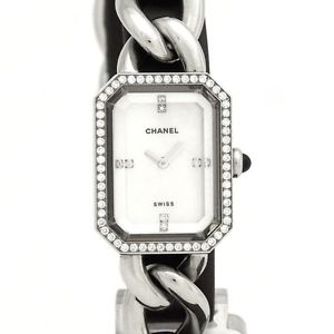Auth CHANEL Premiere M size Lady's Quartz white shell 195048