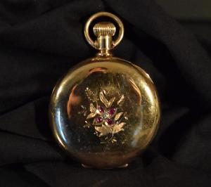 Circa 1896 WALTHAM 14K solid Gold Diamond Ruby Pocket watch runs beautifully