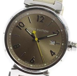 Free Shipping Pre-owned LOUIS VUITTON Tambour Q1112 Quartz Rubber Belt Men's