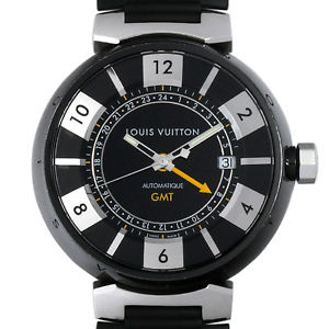 Free Shipping Pre-owned LOUIS VUITTON Tambour In Black GMT Q113K Men