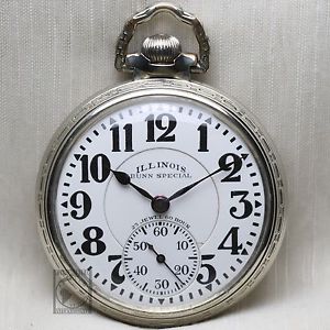 1929 Illinois 23 JEWEL 60HR Bunn Special RAILROAD Grade Pocket Watch 16s USA