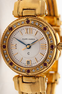 $14000 Philippe Charriol .75ct Natural Ruby Diamond 18k Yellow Gold Bangle Watch