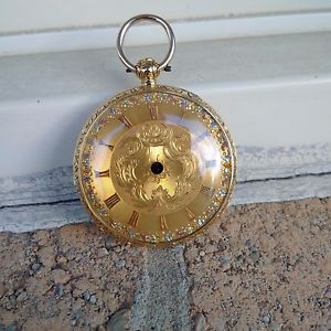SOLID 18K GOLD POCKET WATCH CASE WITH MULTICOLORED SOLID GOLD DIAL - FUSEE