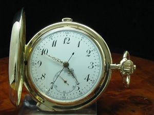 14kt 585 GOLD SAVONETTE TASCHENUHR CHRONOGRAPH VIERTEL-REPETITION