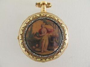 7B870 Antique CLAVIER A PARIS multi-colored 18k gold repeter pocketwatch 法国古董打簧镶