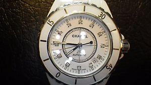 Chanel J12 38mm White Ceramic Watch with Diamond Indicators
