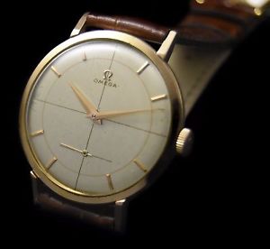 36MM OMEGA 18K YELLOW GOLD VINTAGE WATCH UHR ref.14177, SECTOR DIAL, CAL. 265