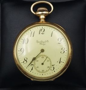 Rare 1907 18k Gold Open Face Elgin Spalding Co Chicago 12s 17j Grade 347 W096