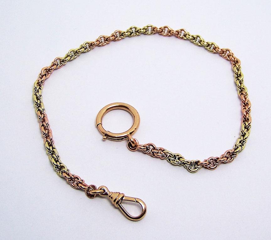 Vintage 14k Green/Yellow Gold Pocket Watch Chain 12 3/4 Inches