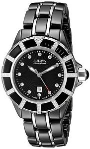 Bulova Accu Swiss Women's 65R156 Diamond  Black Watch