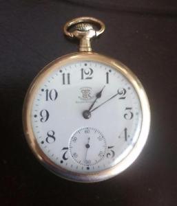 RARE 16S BALL WATCH CO TRI COLOR BROTHERHOOD OF RAILROAD TRAINMEN POCKET WATCH