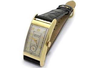 Vintage Mens Gruen Curvex Precision 14k Yellow Gold Manual Wind 17 Jewel Watch
