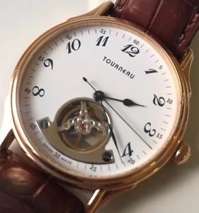 Tourneau 18kt rose Gold Automatic ETA Swiss Made Men's Watch Skeleton Open Heart