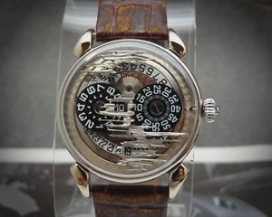 Handcrafted Jumping Hour white gold plated Swiss men's watch automatic movement