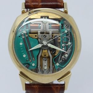 VINTAGE 1960s Bulova Accutron Spaceview 14k Solid Gold Alpha Case 214 Mens Watch