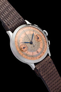 VINTAGE MINT EBERHARD & CO PRE EXTRA-FORT TWO-TONE CHRONOGRAPH VALJOUX 65
