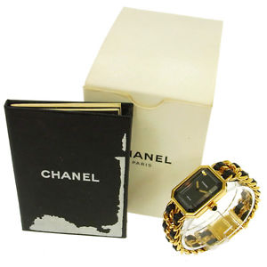 Authentic CHANEL Vintage Premiere Wristwatch Gold Quartz Swiss Made #M V05325