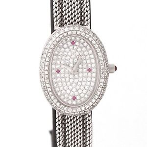 Auth SIGNORETTI Oval watch 370/00 Women's Quartz WG&Diamond,Ruby 188889