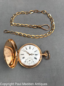 Antique Swiss Remontoir 14K Pocket Watch 19 Jewels with 15" Chain