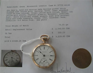 14K Gold American Waltham  Pocket Watch Circa 1894 Working $3200+  Not Scrap