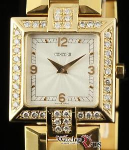 Concord Lady's 18K Yellow Gold Square La Scala Diamond Case 2 Yr. Warranty #1596