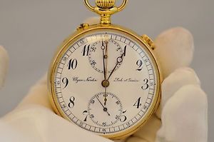 ULYSSE NARDIN 18K GOLD SPLIT SECOND CHRONOGRAPH 48MM OPEN FACE POCKET WATCH!!!
