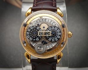 Handcrafted Jumping Hour gold plated men's watch automatic mechanical movement