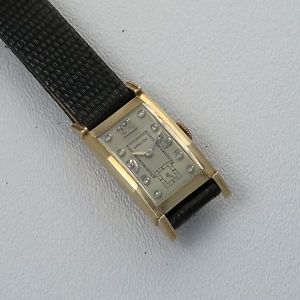 14k Rectangular Diamond Dial Hamilton Wrist Watch
