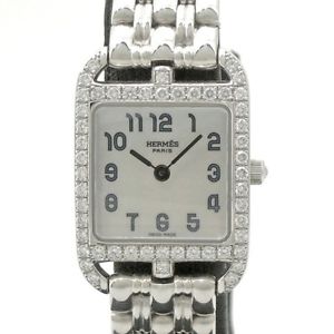 Auth HERMES Cape Cod CC1.192 Women's Quartz White Gold&Diamond 193290